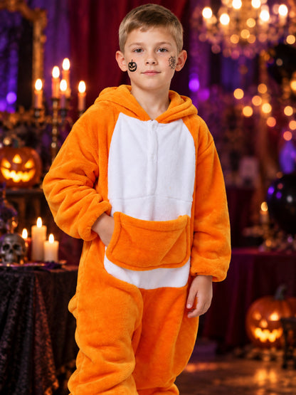 Children's Orange One-Piece Pajamas with White Insert