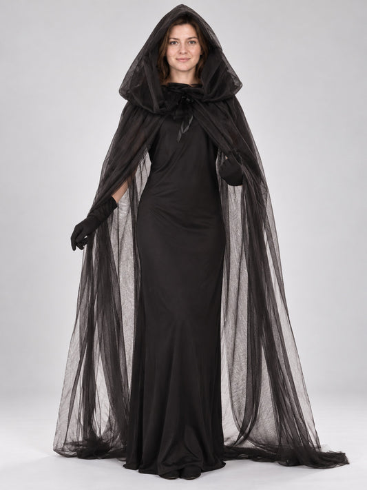 Costume: Black Dress, Cape Cloak, Gloves