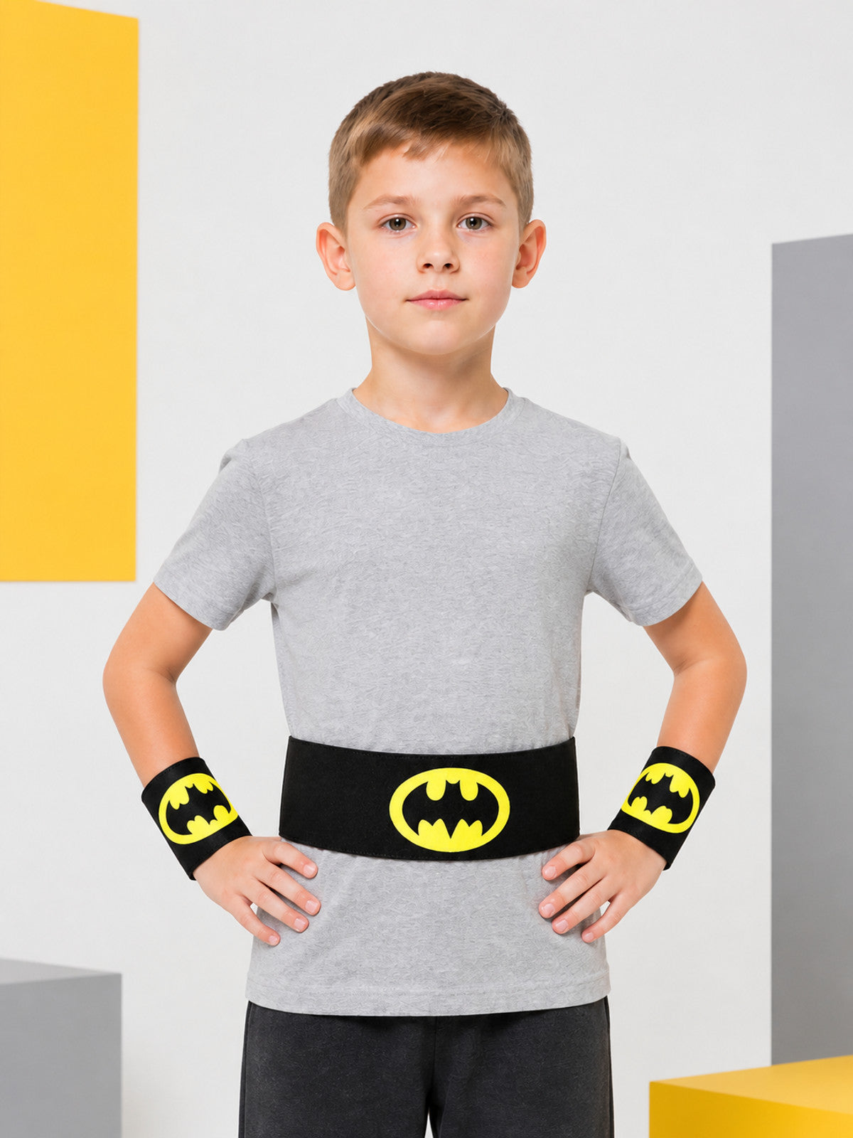 Set: Black Belt and Wristbands with Yellow Emblems