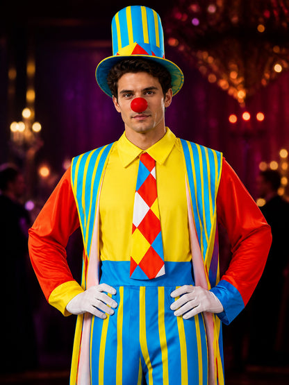 Unisex Adult Clown Jumpsuit Costume with Hat and Robe, Circus Halloween Outfit on-model view