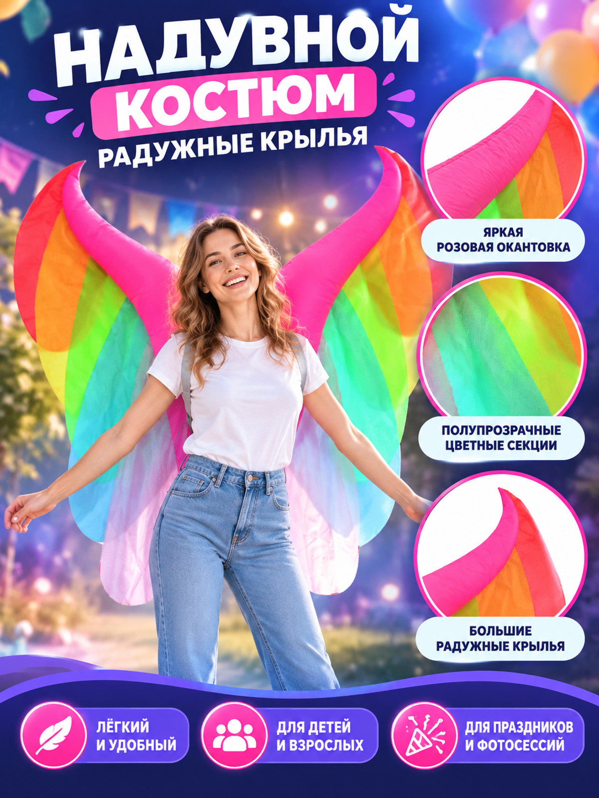Inflatable Costume with Rainbow Wings Cartoon