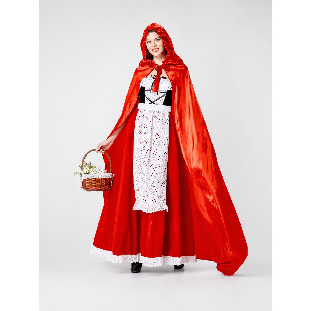 Little Red Riding Hood Hooded Costume for Halloween on-model view