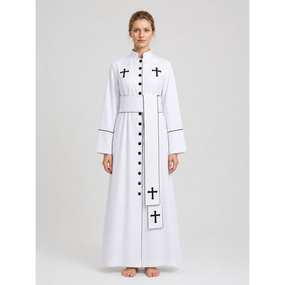 White Priest's Cassock with Black Crosses for Carnival on-model view