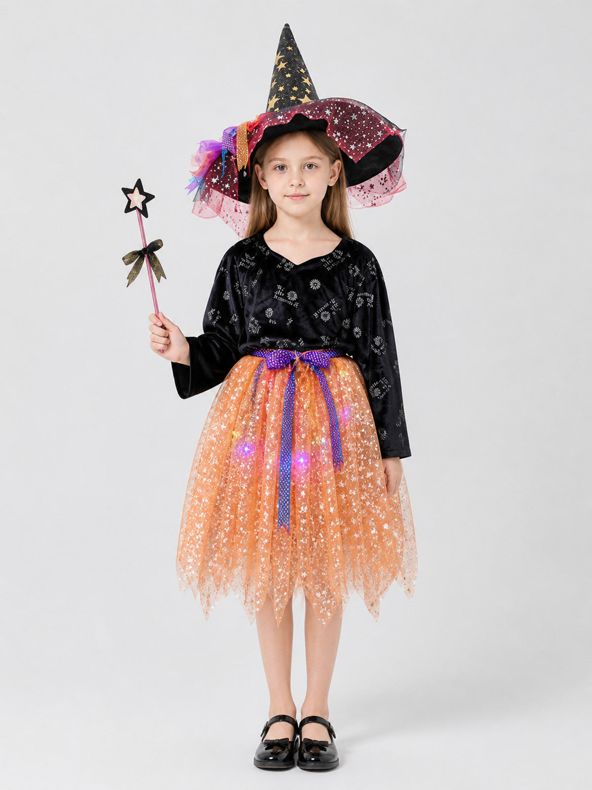 Witch Costume with Skirt and Magic Wand on-model view