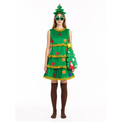 Christmas Tree Costume with Glasses and Stockings front view
