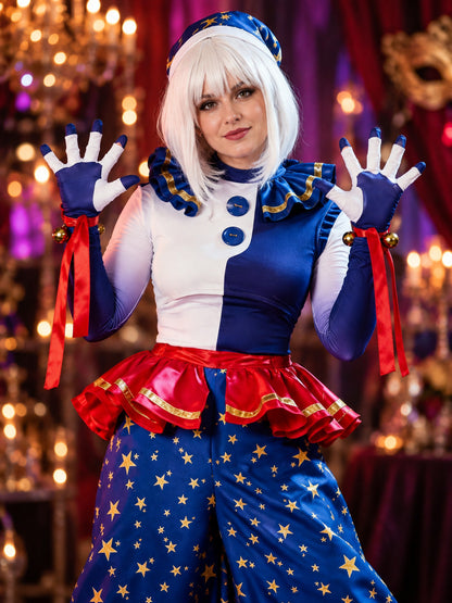 Carnival Clown Costume with Gold Stars and Bells