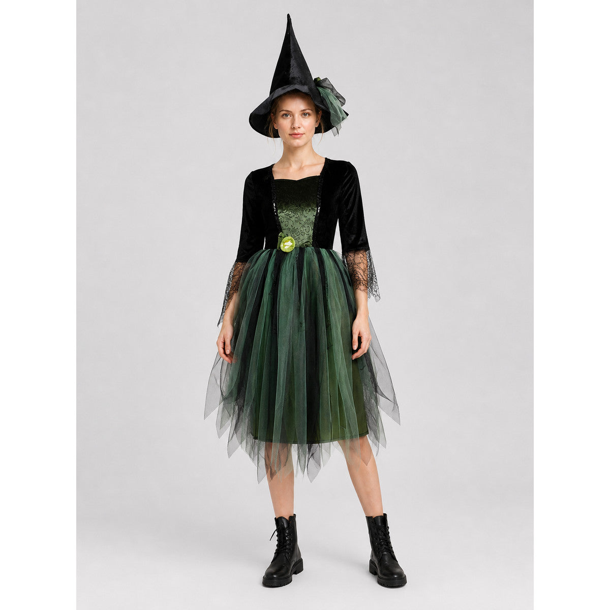 Halloween Witch Dress with Layered Skirt on-model view