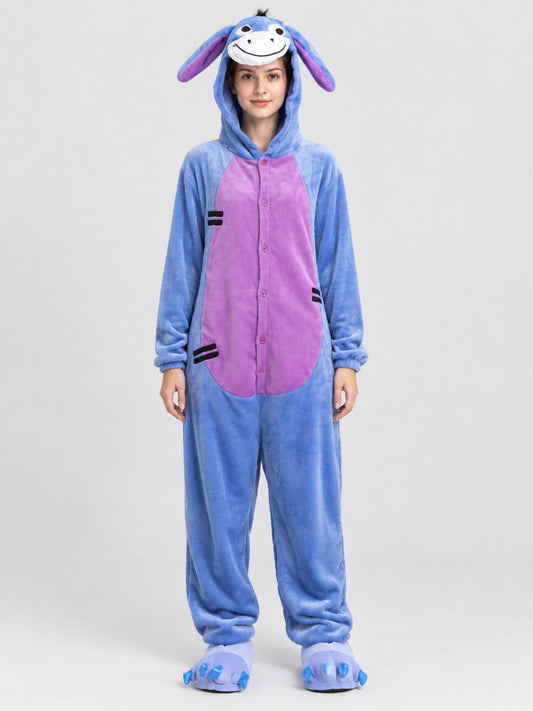 Blue Kigurumi Jumpsuit with Hood and Long Ears
