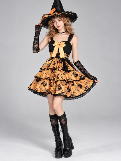 Witch Halloween Costume: Black and Orange Dress with Bow