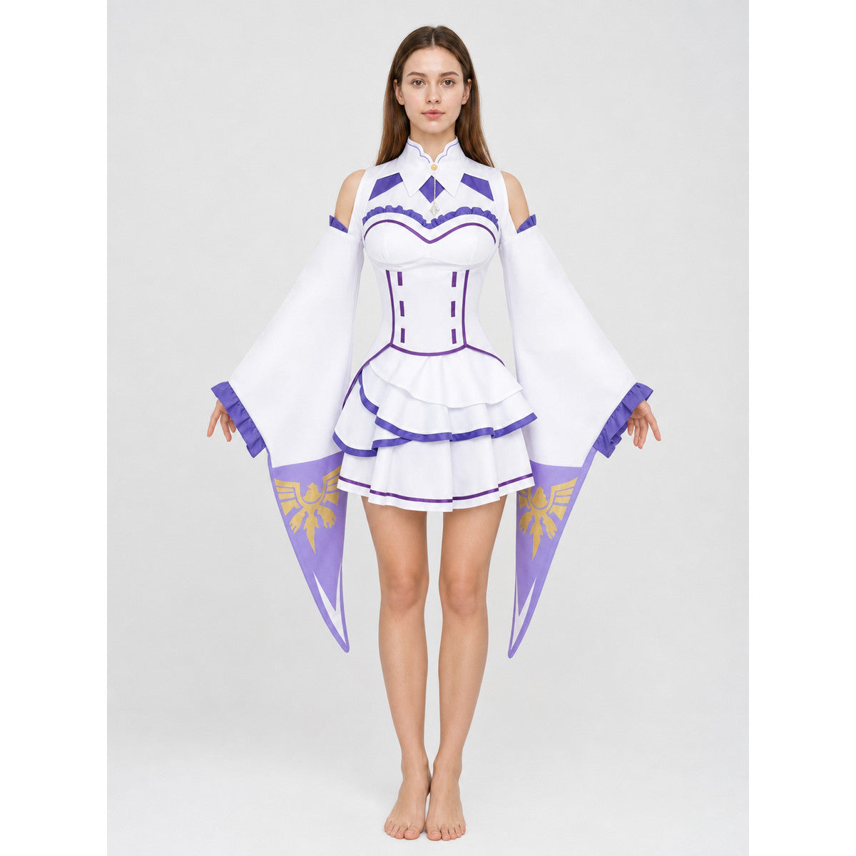 Emilia Cosplay Dress with Tiered Skirt and Wide Sleeves