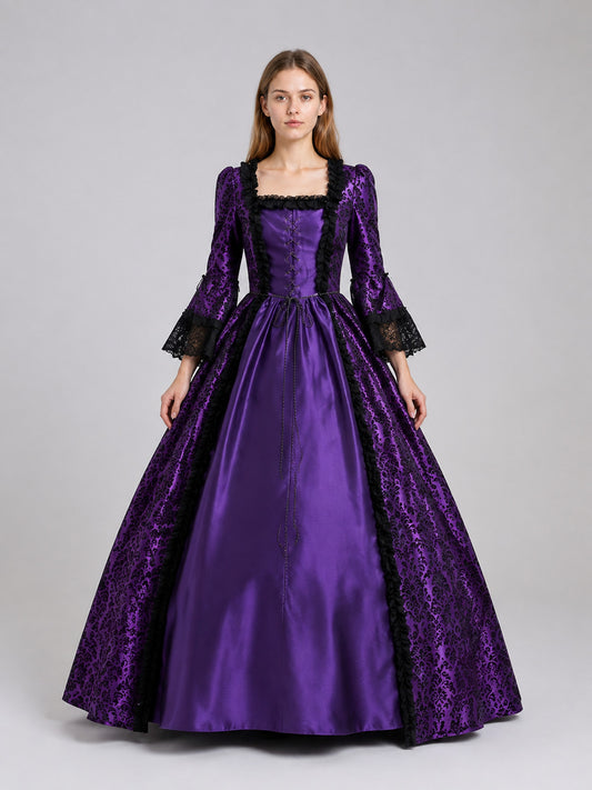 Purple Floor-Length Dress with a Full Flared Skirt on-model view