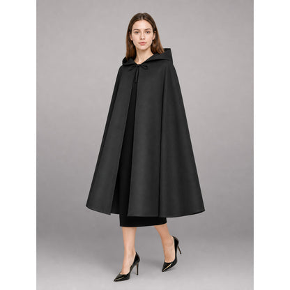 Black Hooded Carnival Cloak with Zipper