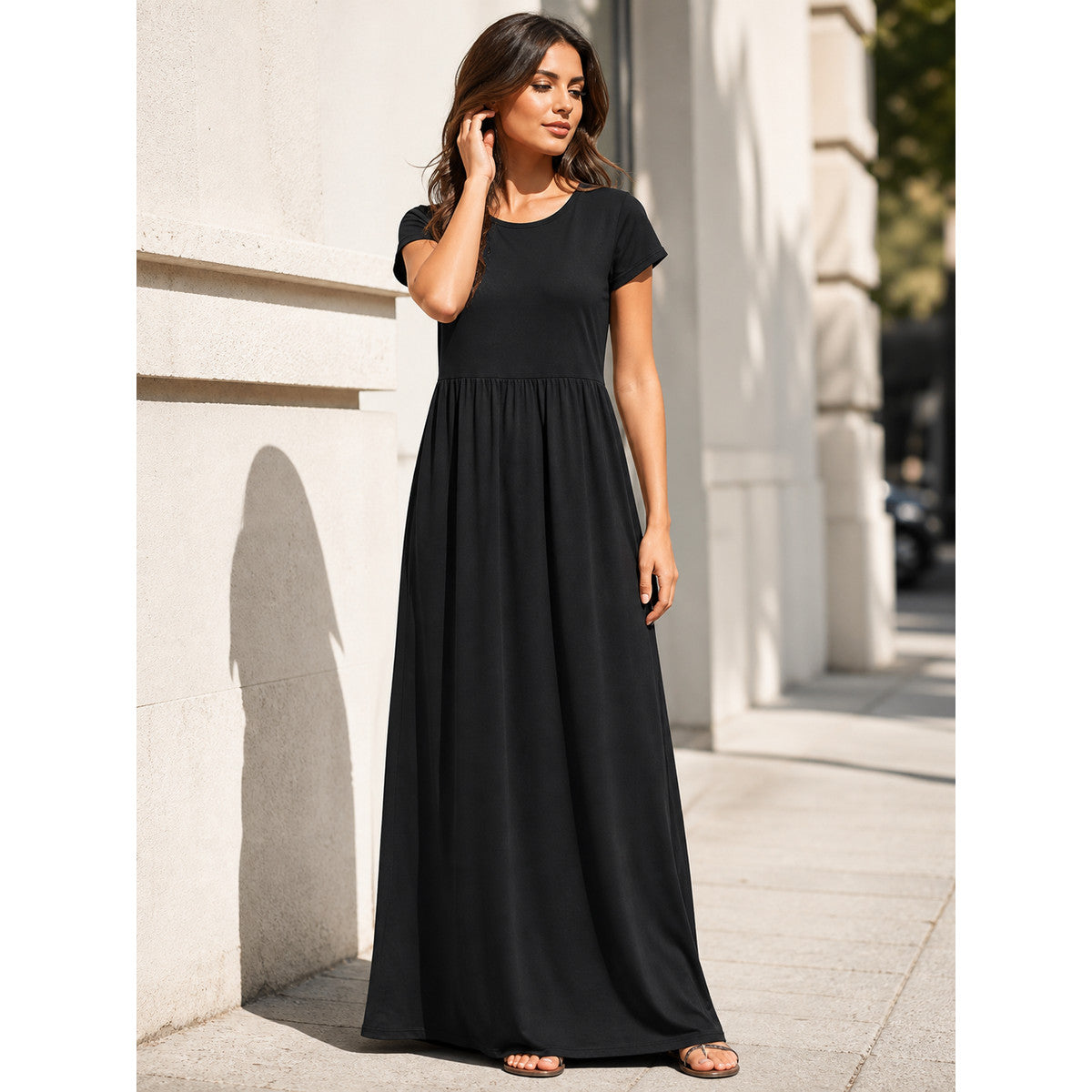Women’s Black Maxi Dress with Short Sleeves