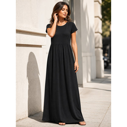 Women’s Black Maxi Dress with Short Sleeves