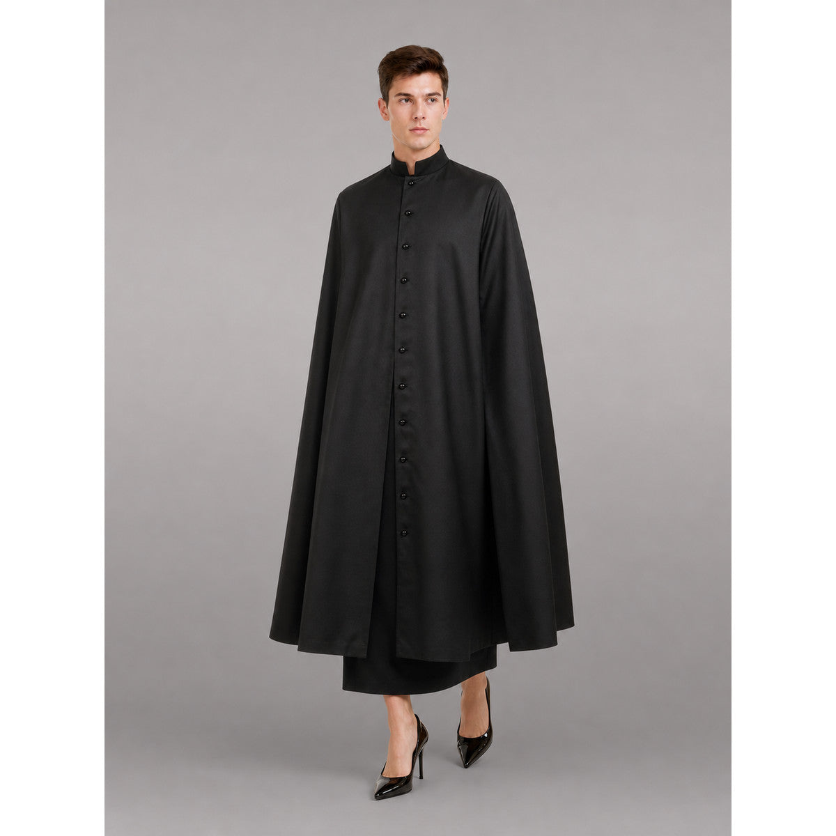 Long Black Robe with Collar and Buttons