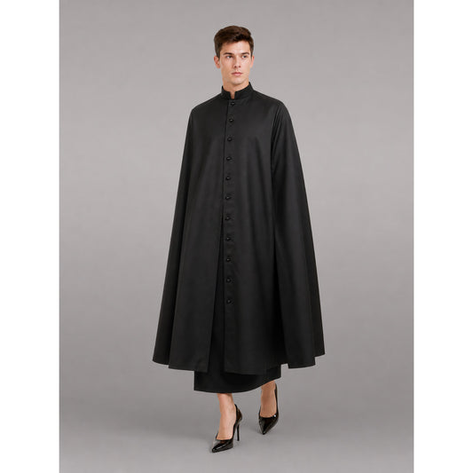 Long Black Robe with Collar and Buttons
