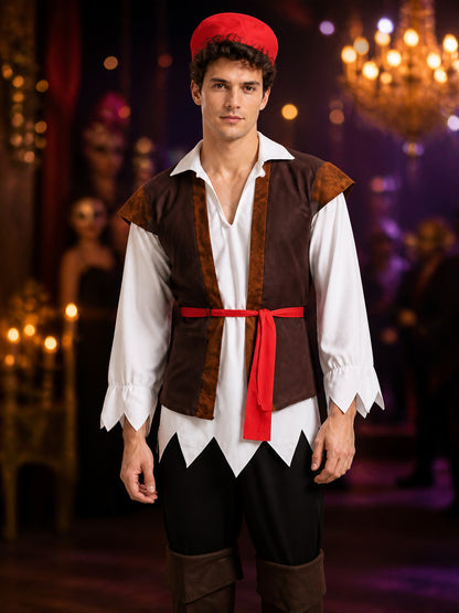 Adult Pirate Costume Set, Halloween Cosplay Outfit with Shirt, Pants, Boots, Hat on-model view