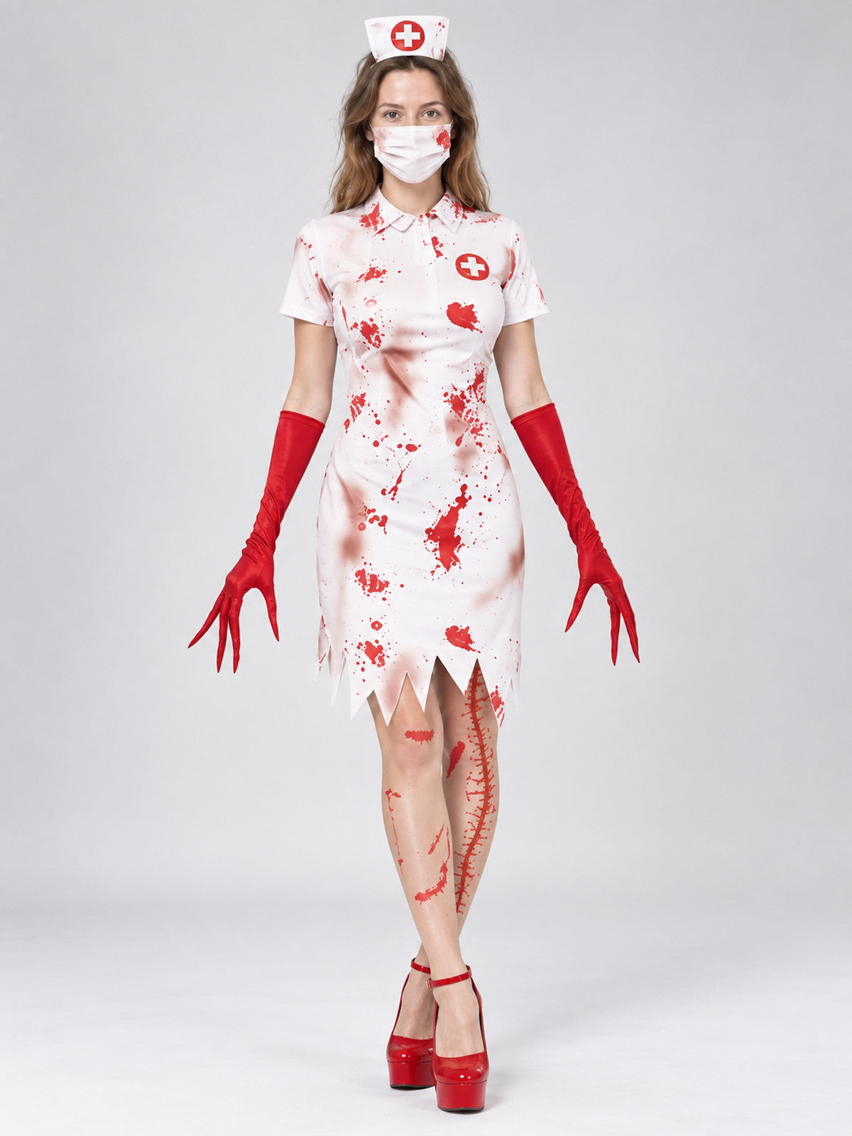 Nurse Costume with Red Crosses and Blood Effect