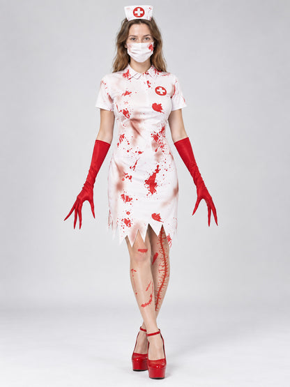 Nurse Costume with Red Crosses and Blood Effect
