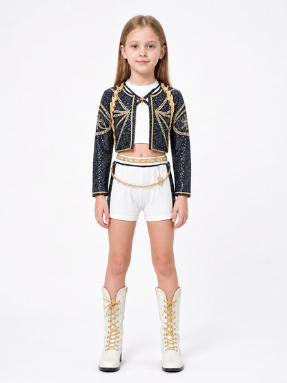 Girls' Demon Hunter Costume, Black, White, and Gold main product view