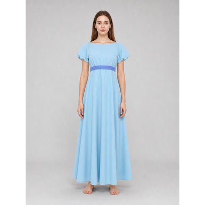 Long Light Blue Dress with Belt and Ties