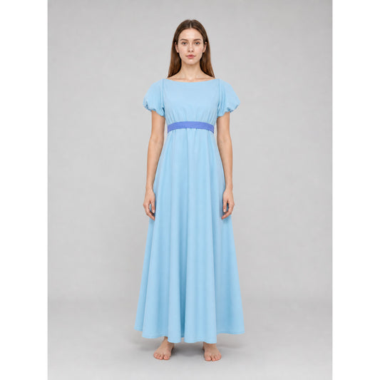 Long Light Blue Dress with Belt and Ties