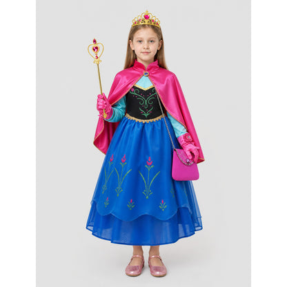 Elsa and Anna Princess Costume for Girls with Cape and Crown on-model view