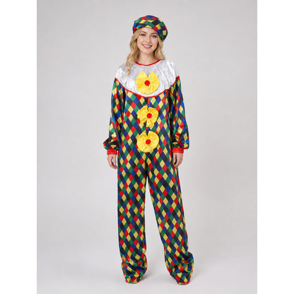 Clown Costume Jumpsuit with Hat and Nose on-model view
