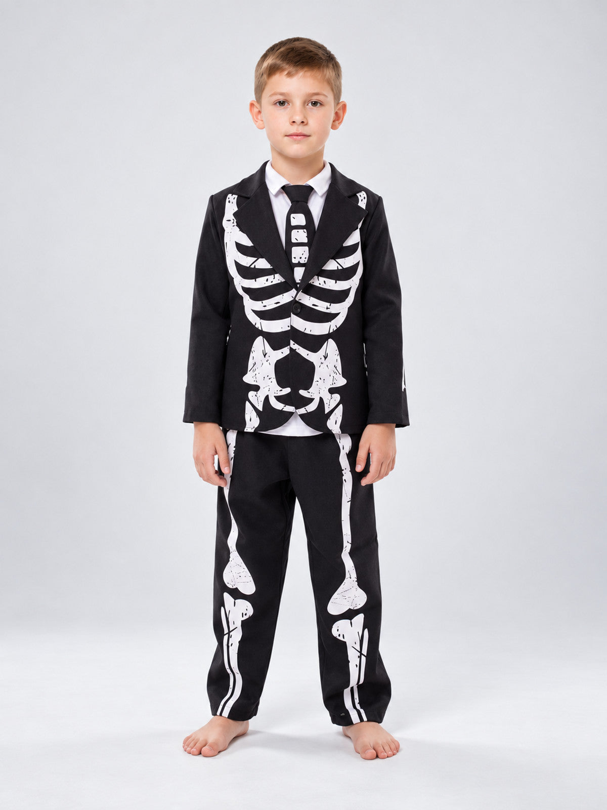 Kids' skeleton costume black with white print