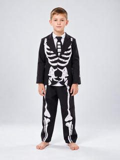 Kids' skeleton costume black with white print