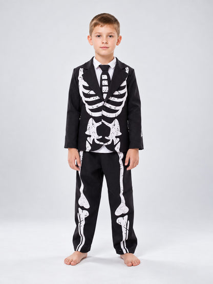 Kids' skeleton costume black with white print