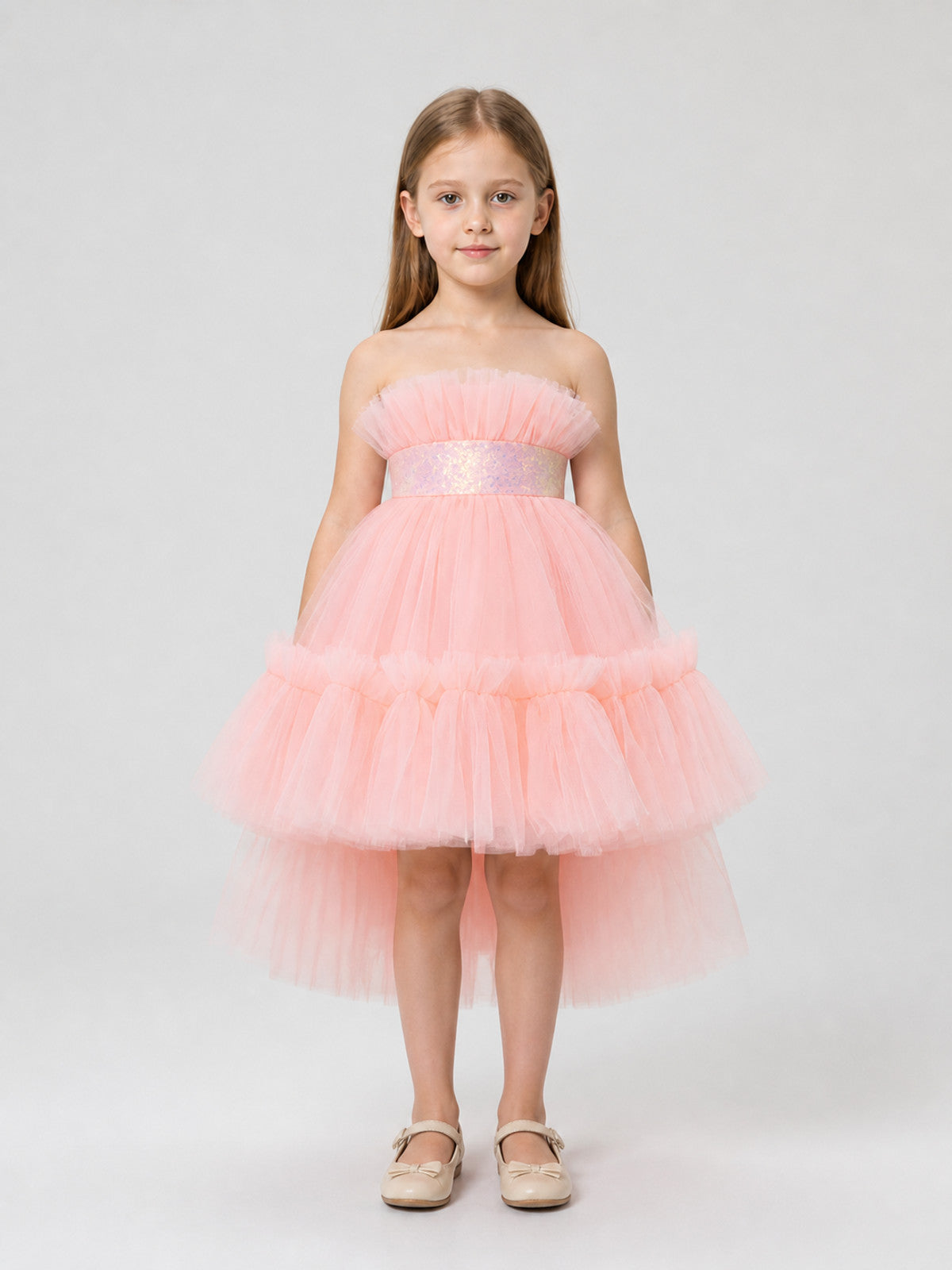 Princess Tulle Dress with Train for Birthday Celebrations