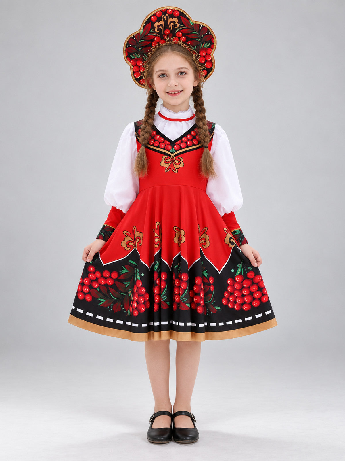 Children's stage costume in Russian folk style, red