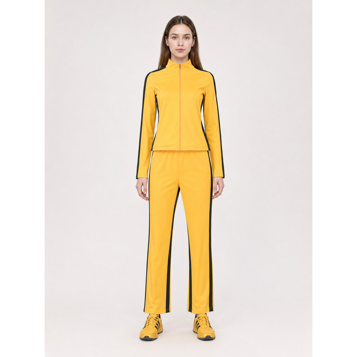 Two-Piece Yellow and Black Tracksuit on-model view