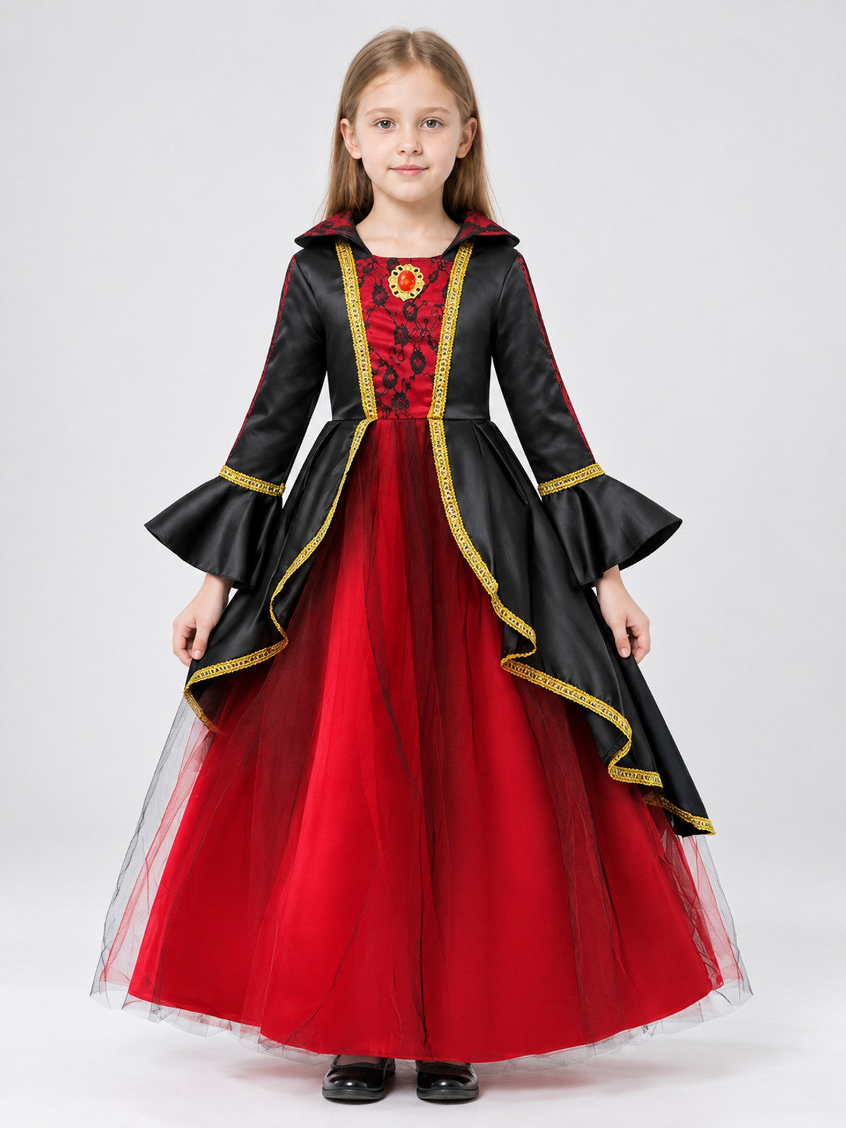 Kids' black carnival dress with gold trim