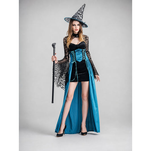 Halloween Witch Costume with Hat and Wand