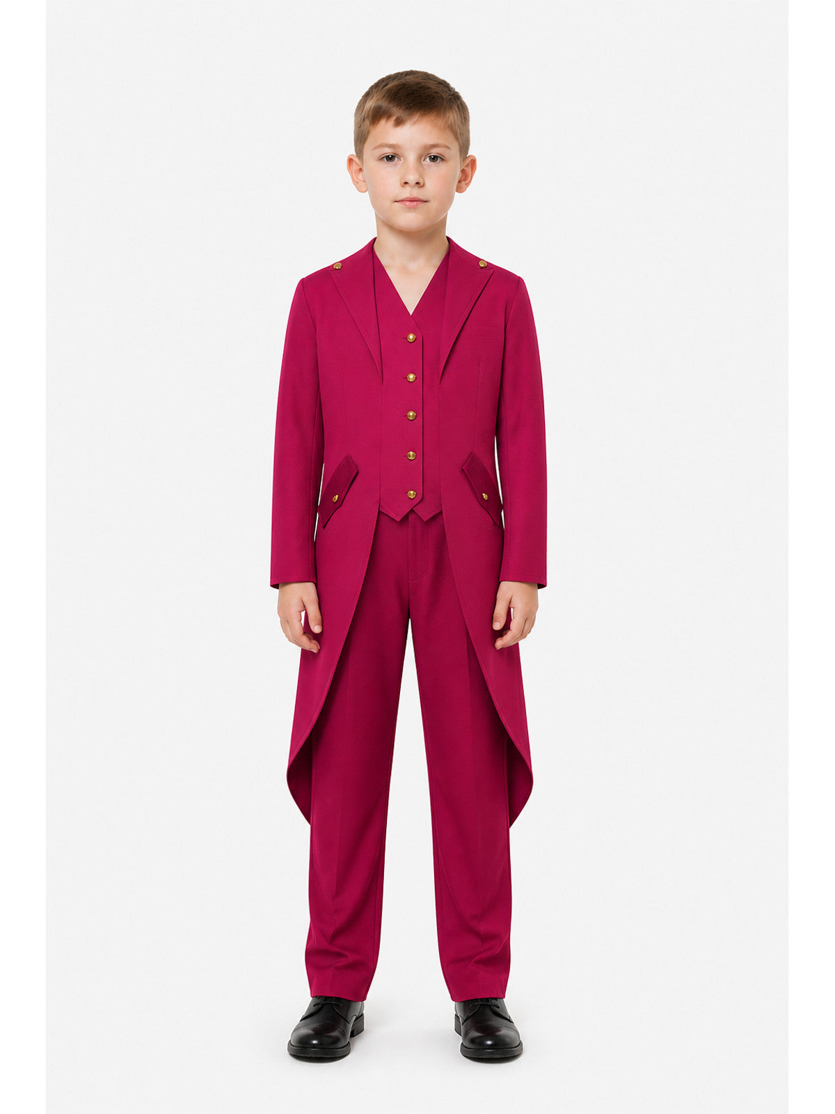 Men’s Burgundy Tailcoat with Lapels and Gold Buttons main product view