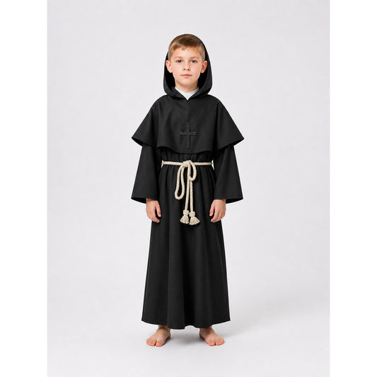 Black Hooded Costume Robe with Belt