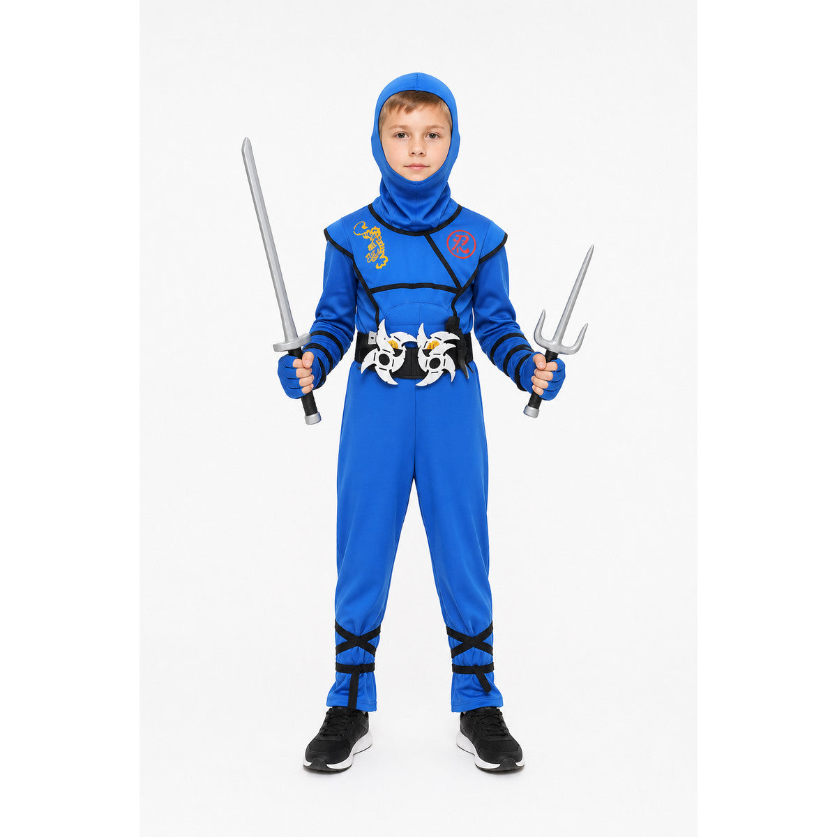 Blue Children's Ninja Costume for Halloween with Mask and Weapons main product view