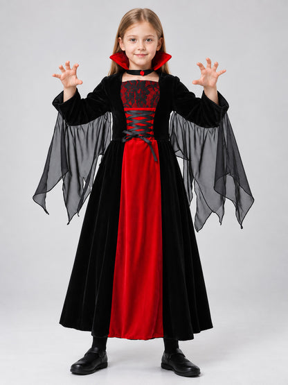 Vampire Costume with Collar and Lacing on-model view