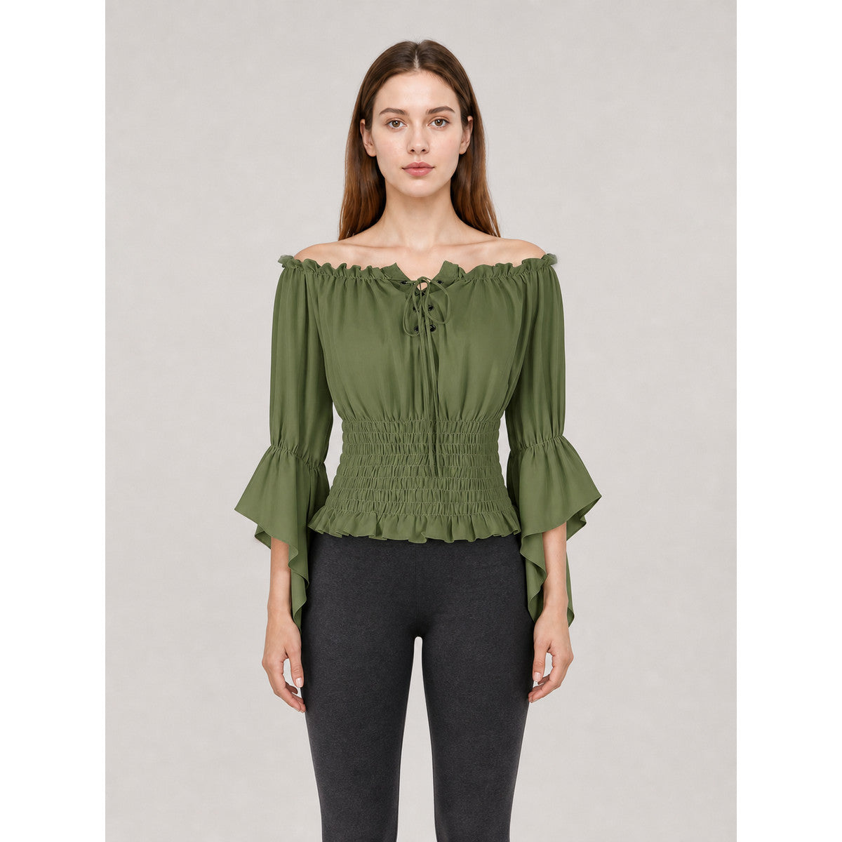 Off-the-Shoulder Blouse with Lacing