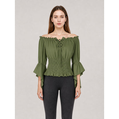 Off-the-Shoulder Blouse with Lace-Up Detail on-model view