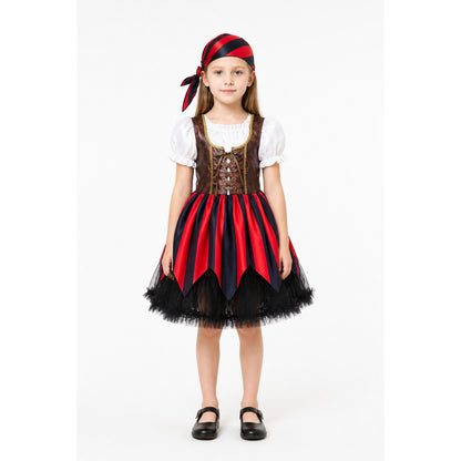 Children's Pirate Costume with Striped Dress and Bandana main product view
