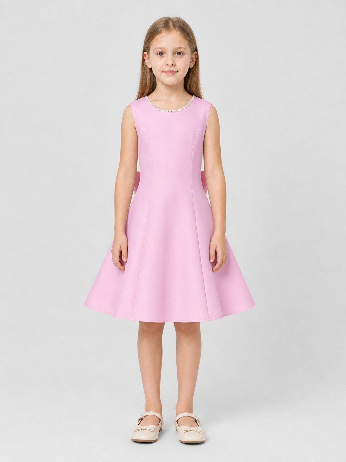 Pink Princess Dress with Pearl Decoration on-model view