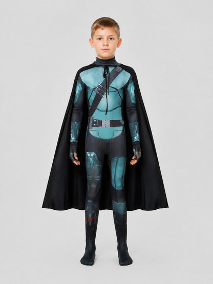 Mandalorian Star Wars Cosplay Costume with Cape and Helmet on-model view