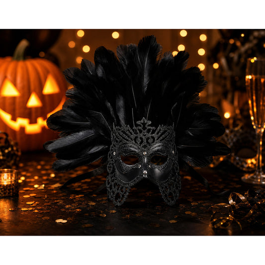 Carnival Feather Headpiece with Mask