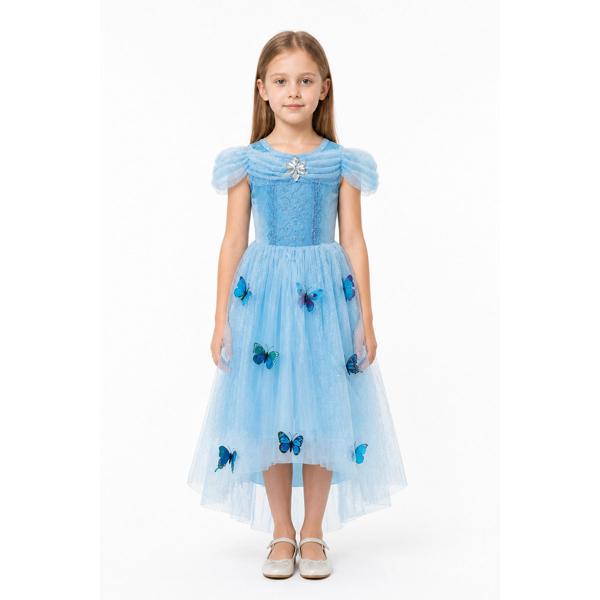 Blue Layered Children's Dress with Butterflies main product view