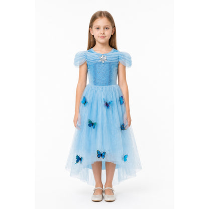 Blue Layered Children's Dress with Butterflies main product view