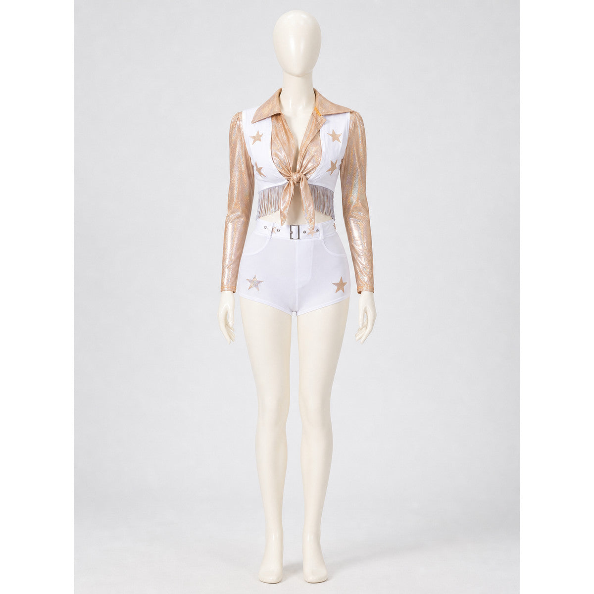 Two-Piece White and Gold Stage Costume front view