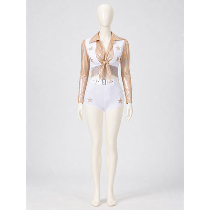 Two-Piece White and Gold Stage Costume front view